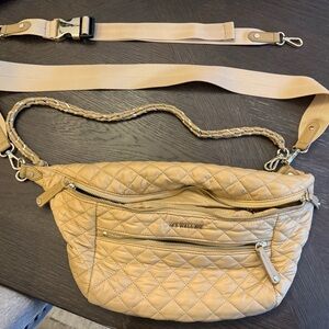 MZ Wallace Tan Quilted Crossbody Bag with Gold Hardware
